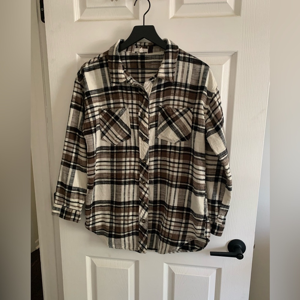 Maurices Checkered Flannel Shirt in Brown and Black